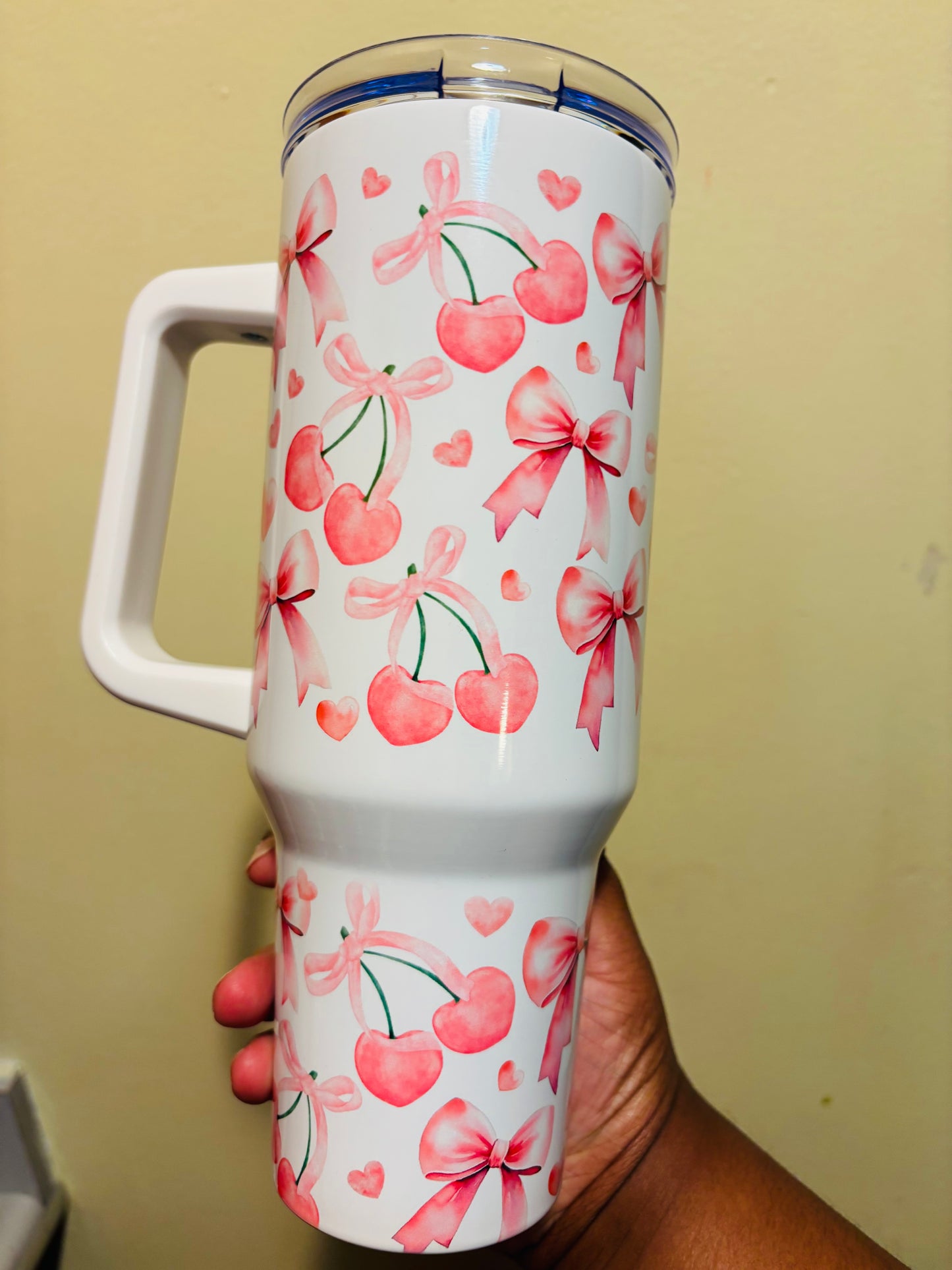 Pink bows and cherry 40oz tumbler