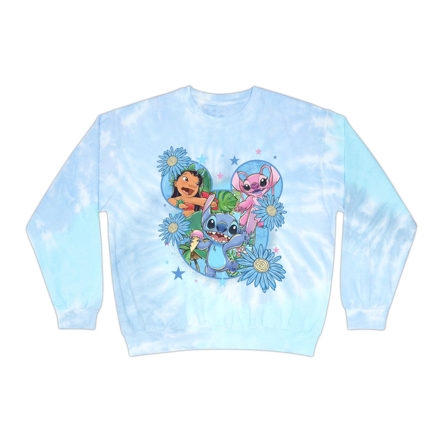 Fun Tie-Dye Sweatshirt Featuring Whimsical Characters, Cozy Sweatshirt for Fans, Summer Vibes, Birthday Gift, Retro Style