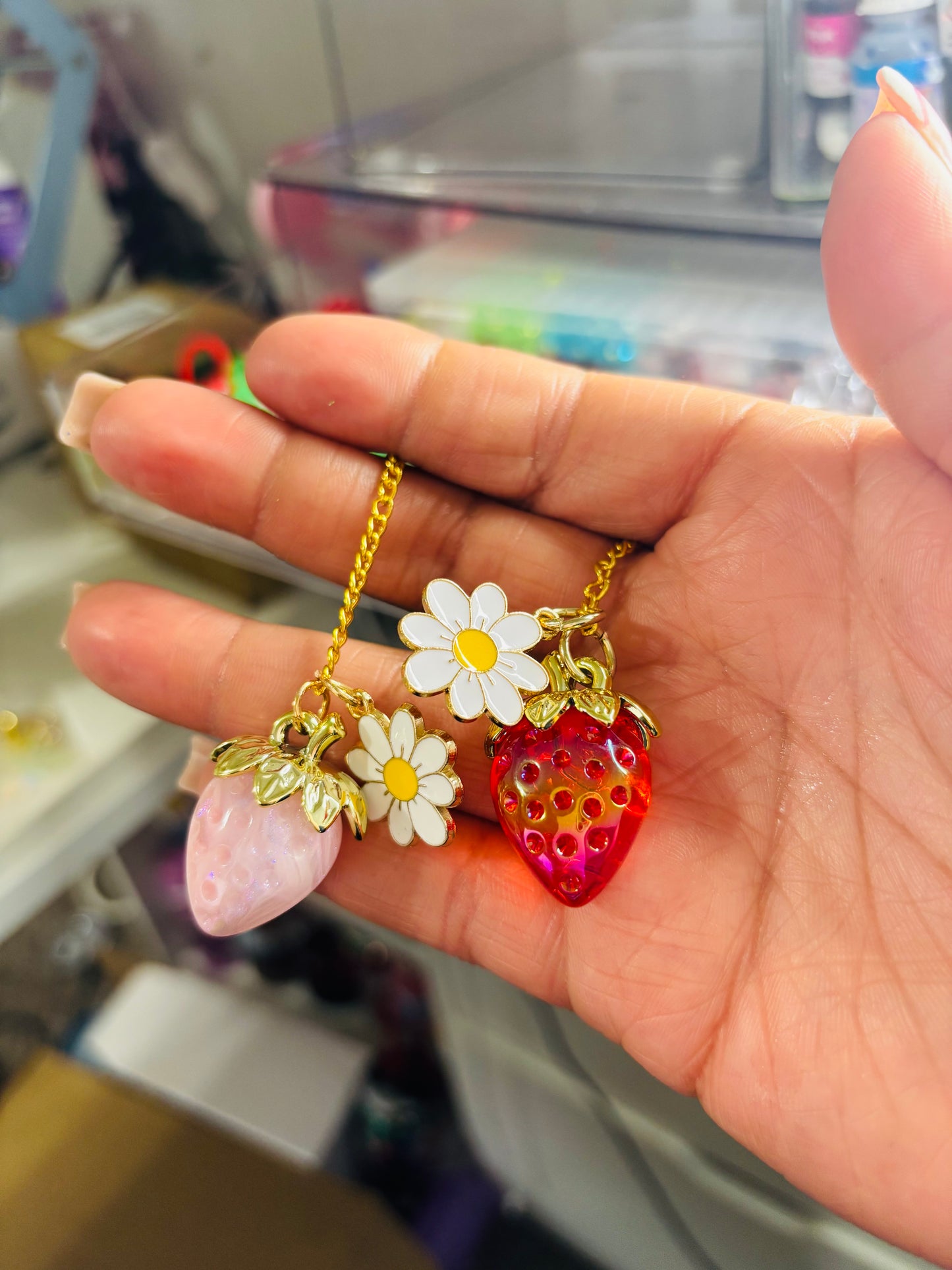 Strawberry and flower handle chains