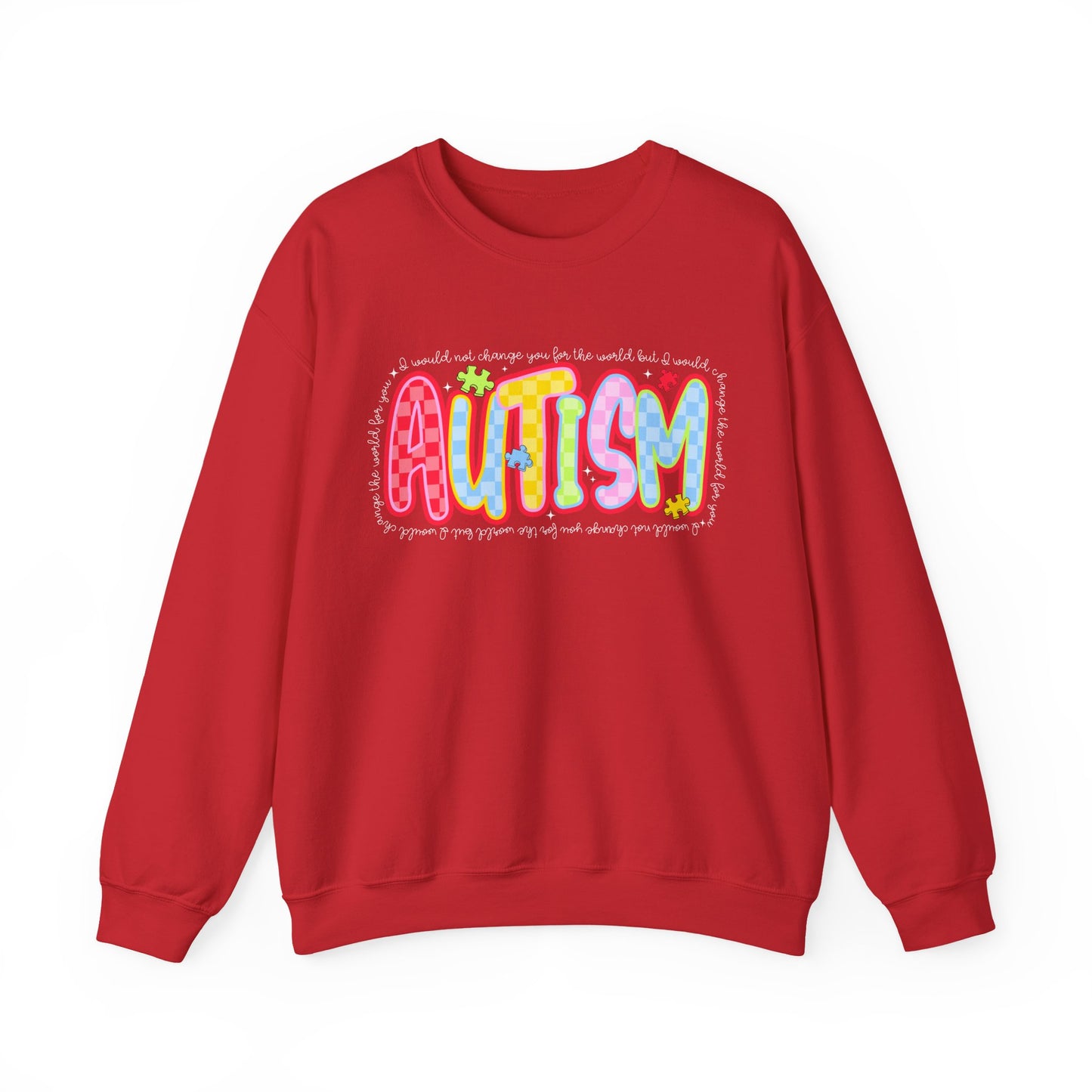 Autism Awareness Crewneck Sweatshirt — Colorful Puzzle Heart Design