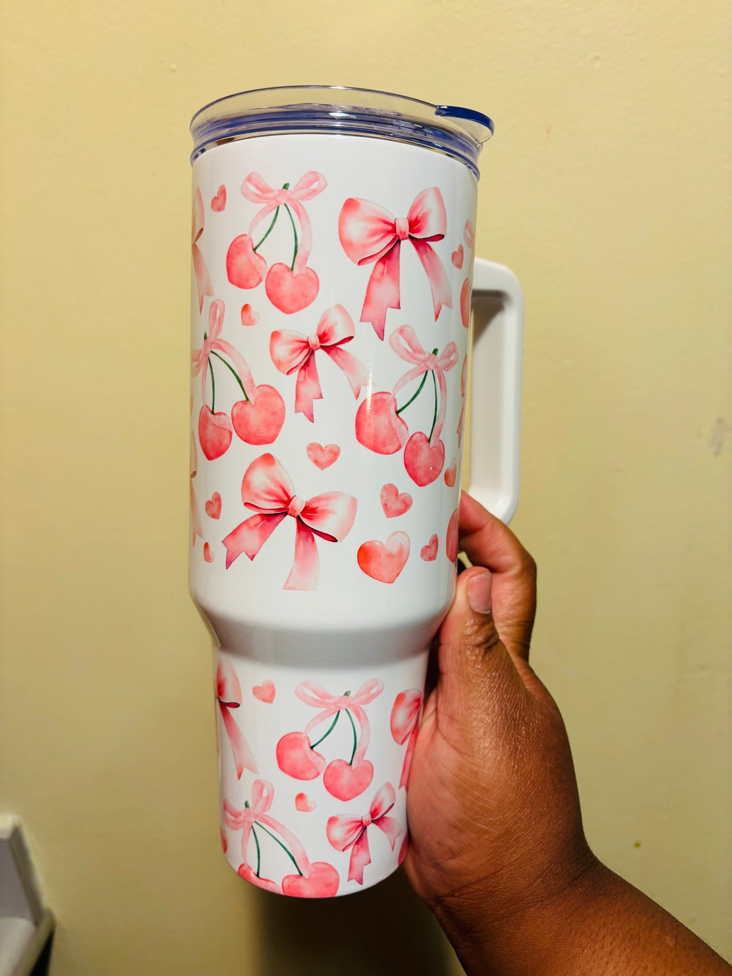 Pink bows and cherry 40oz tumbler