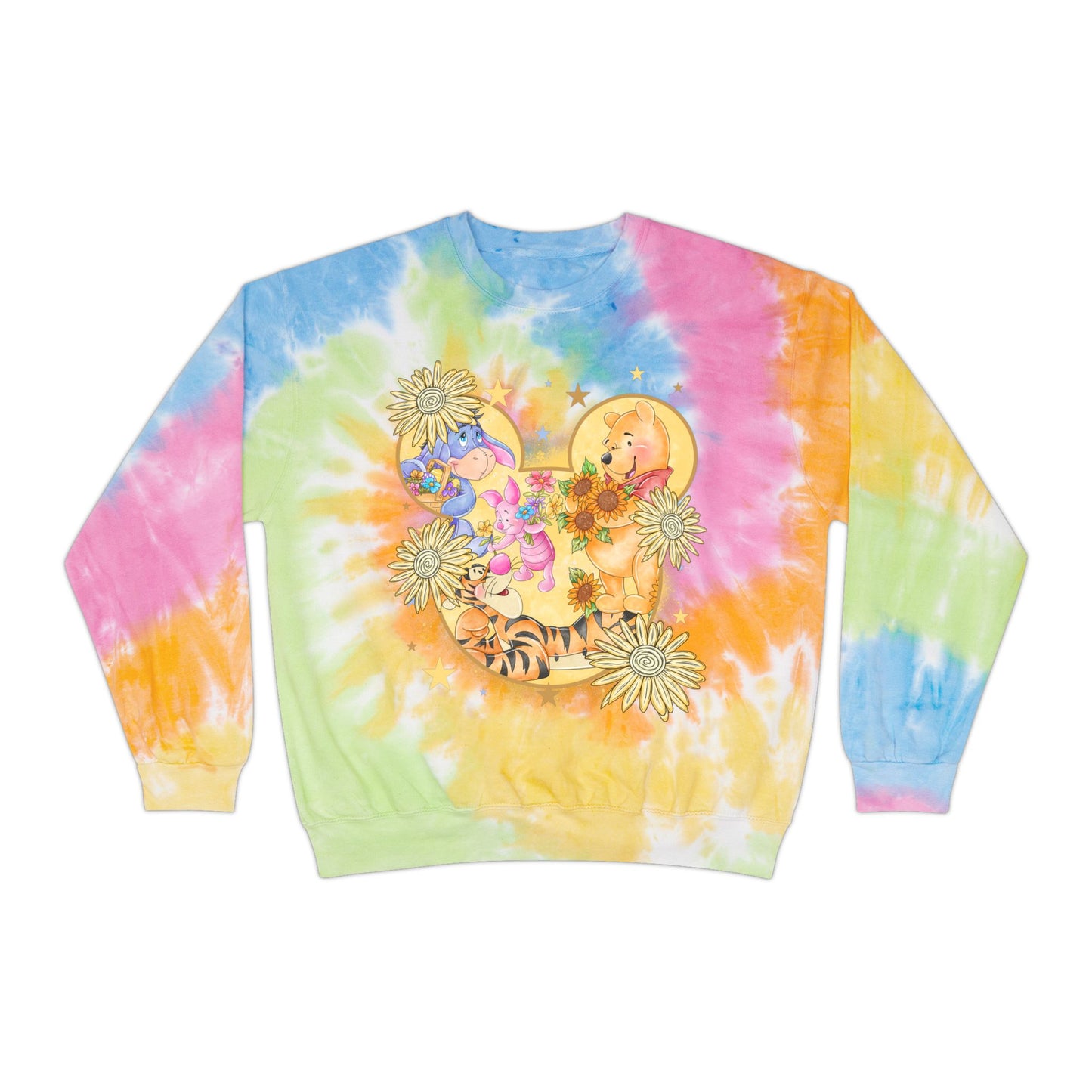 Pooh and crew Tie-Dye Sweatshirt, Cozy Fashion Top, or Her, Summer Vibes, Pastel Tie Dye, Festival Style