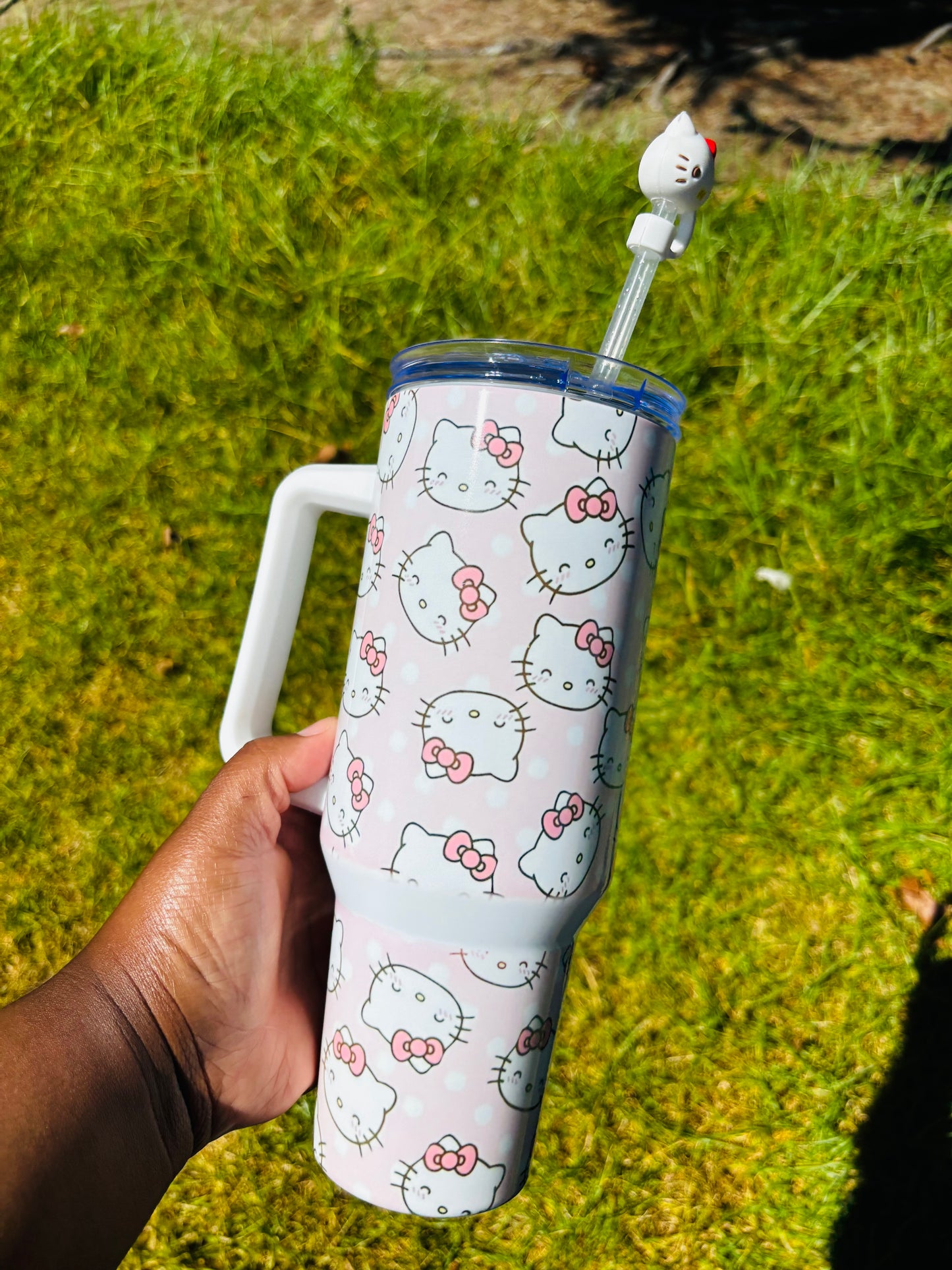 Pink and white kitty 40oz tumbler