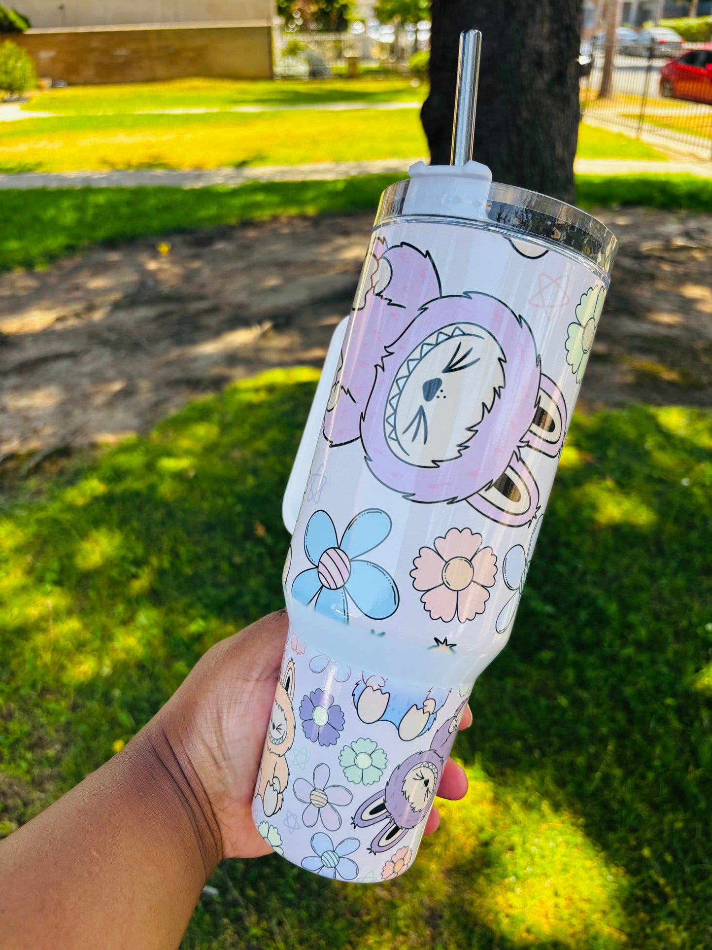 Flowers and labubu 40oz tumbler
