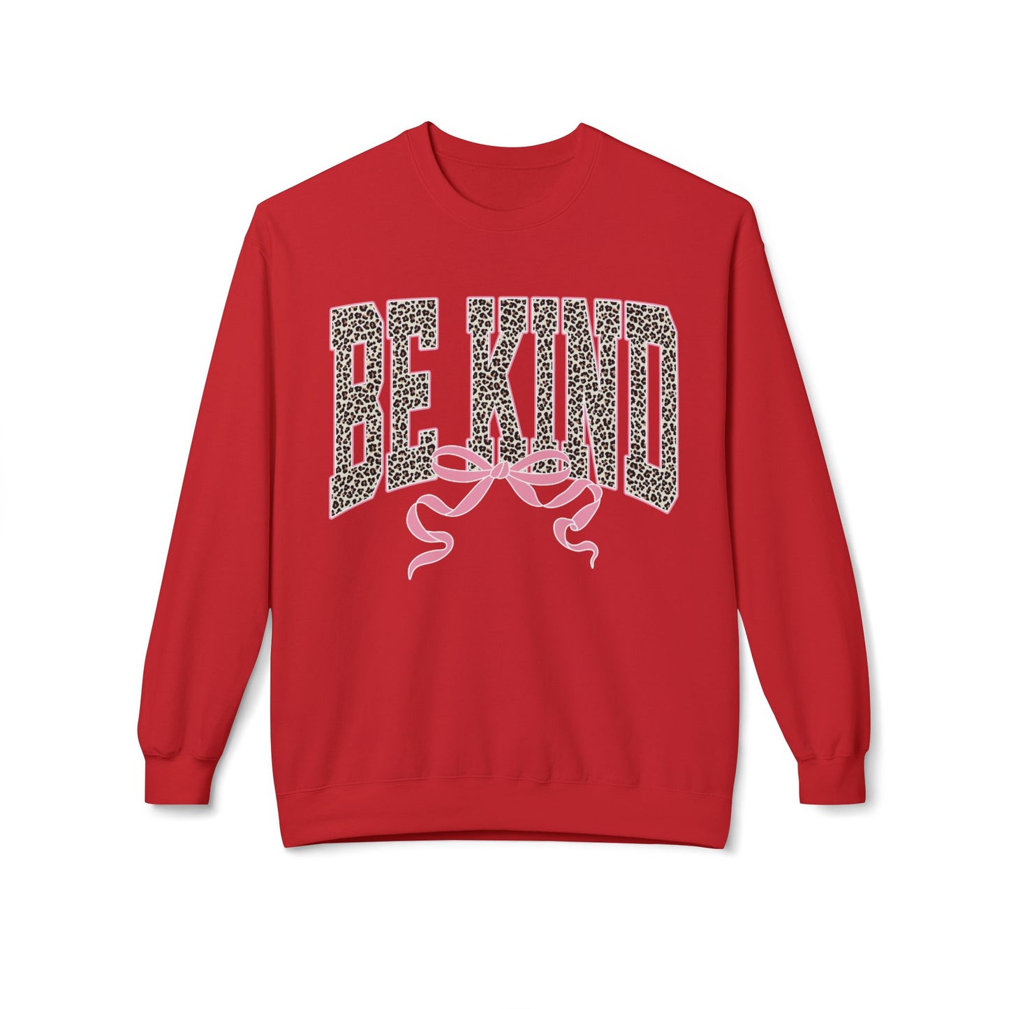 Be Kind Leopard Print Crewneck Sweatshirt — Pink Bow Graphic