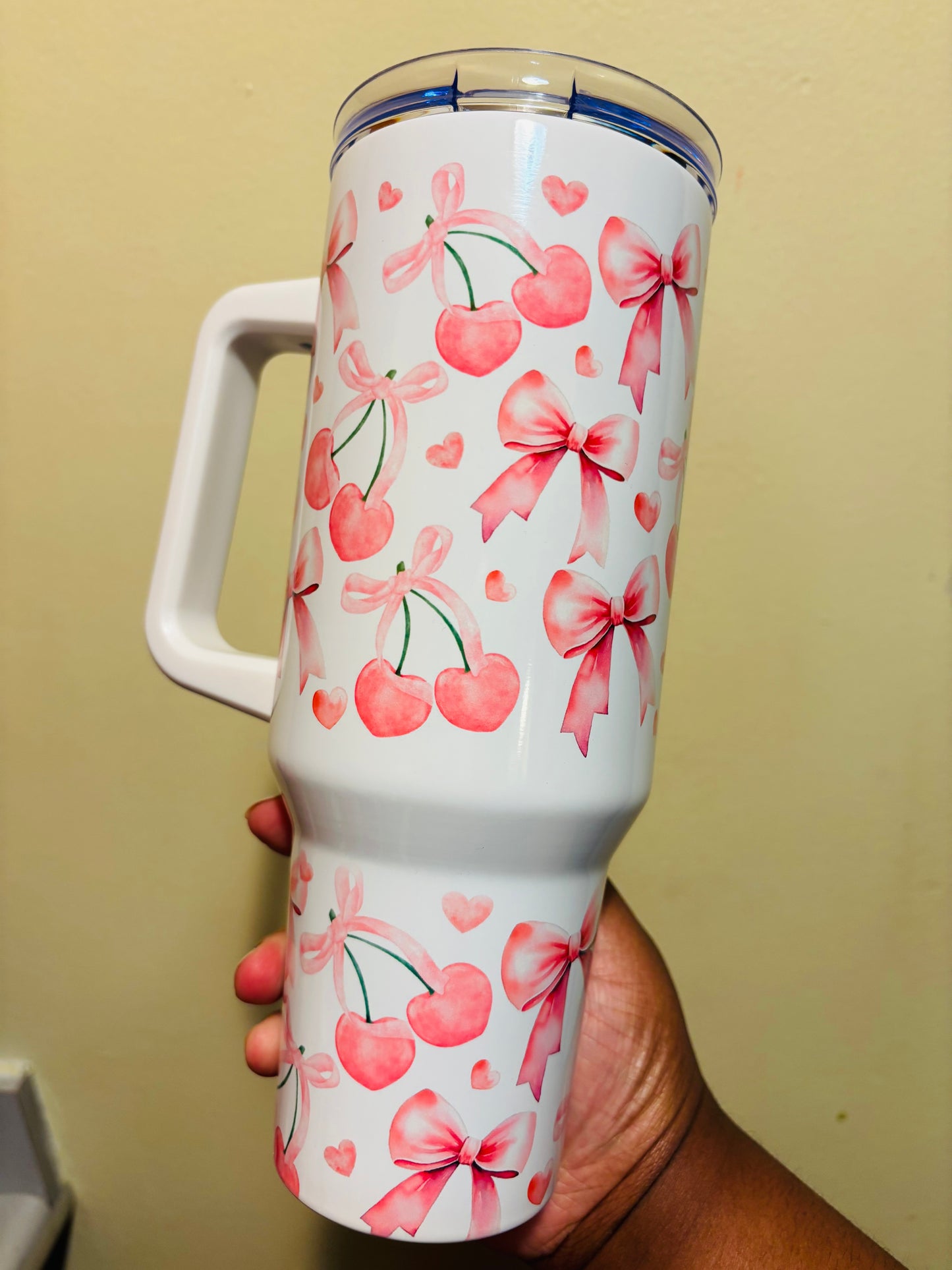 Pink bows and cherry 40oz tumbler