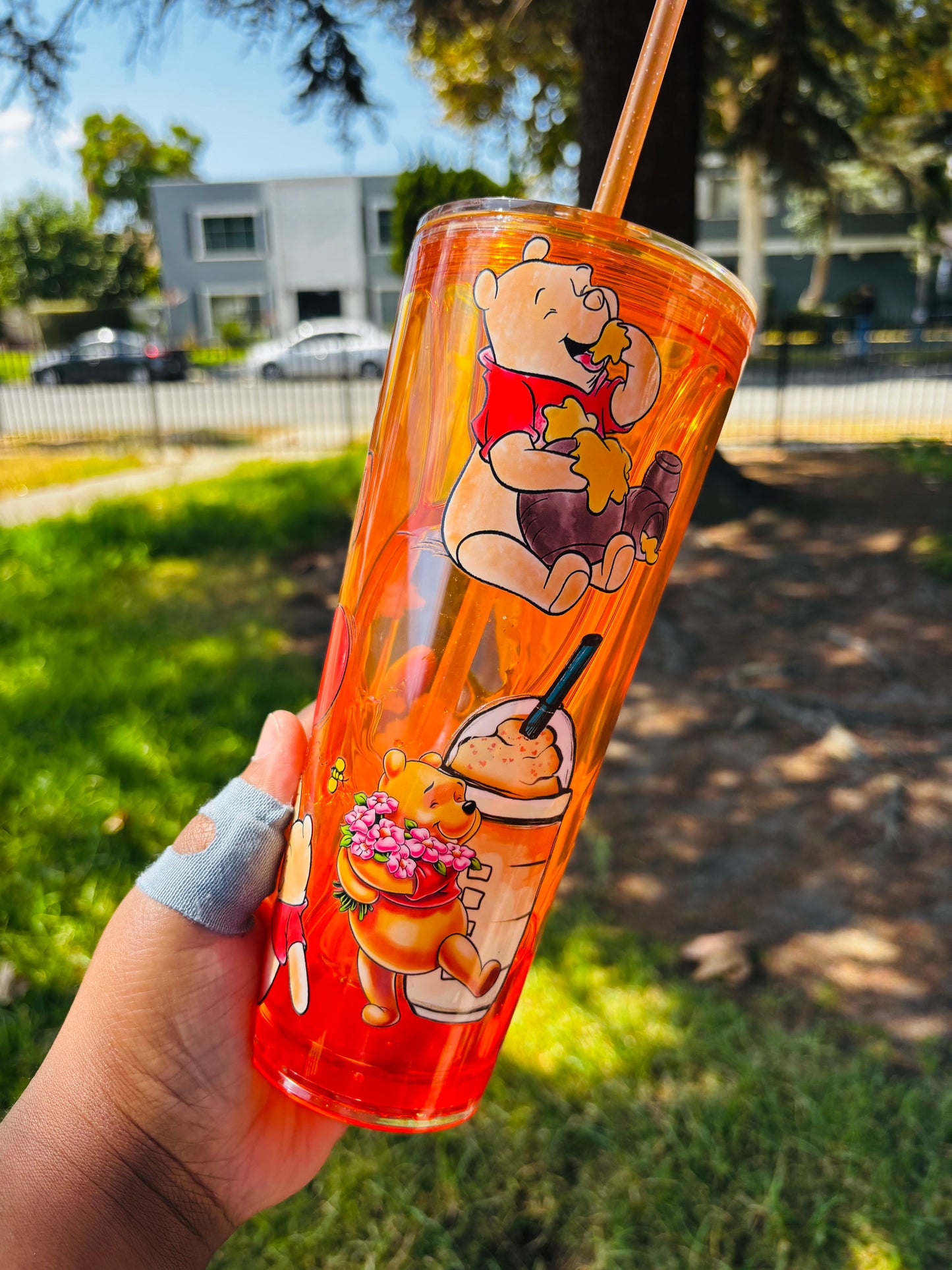 Orange Drip Pooh 24 oz acrylic Snow globe tumbler