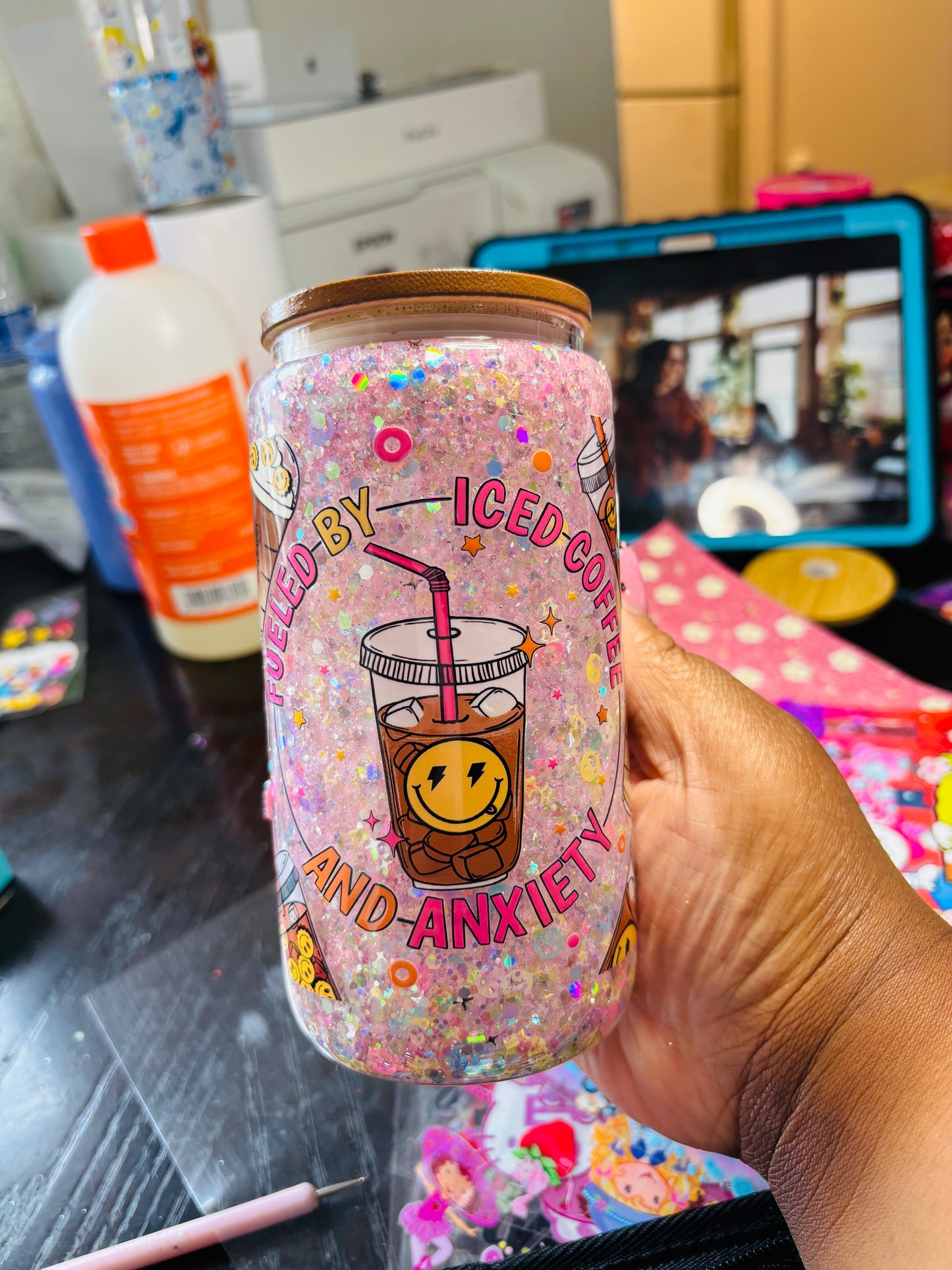 Coffee and anxiety 16oz snow globe cup