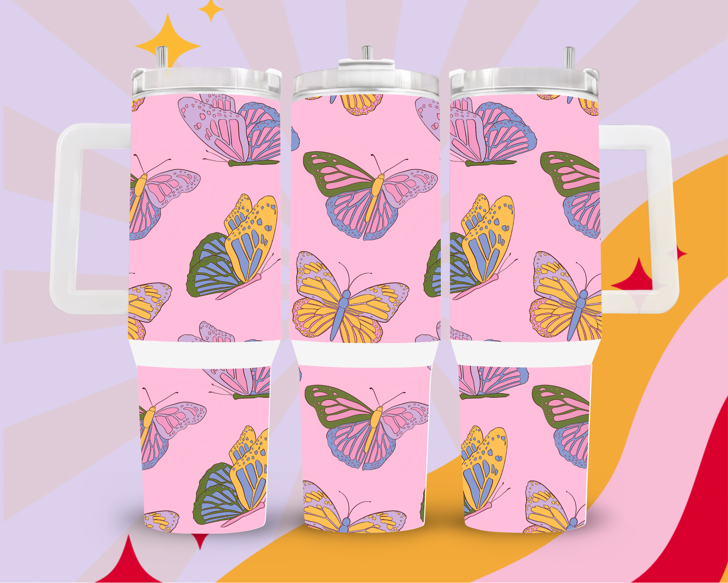 Pink and colorful Butterfly bliss 40oz tumbler