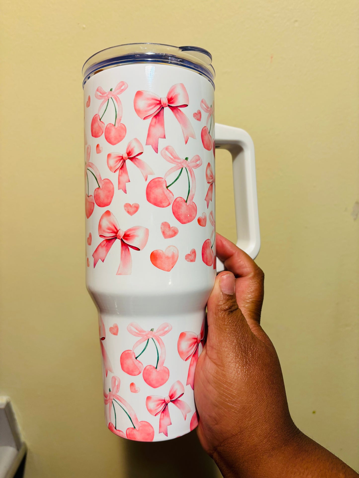 Pink bows and cherry 40oz tumbler