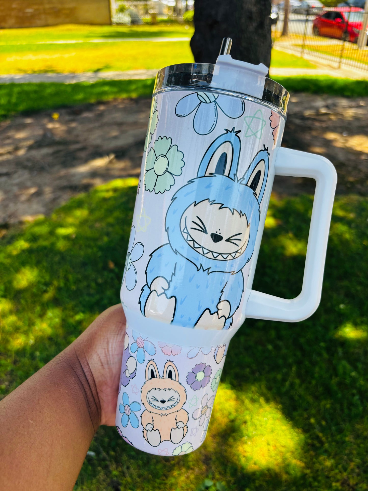 Flowers and labubu 40oz tumbler