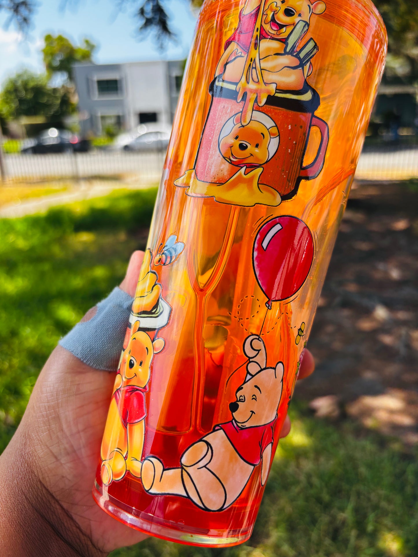 Orange Drip Pooh 24 oz acrylic Snow globe tumbler