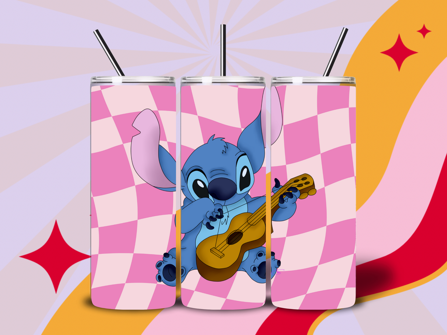 Checkered pink stitch 20oz tumbler