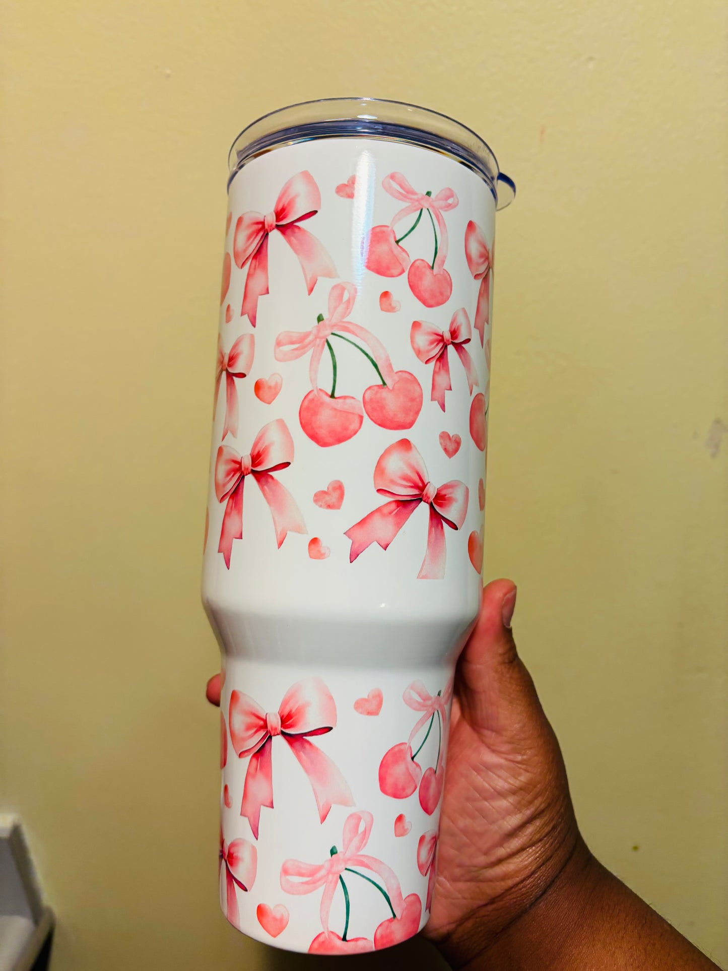 Pink bows and cherry 40oz tumbler