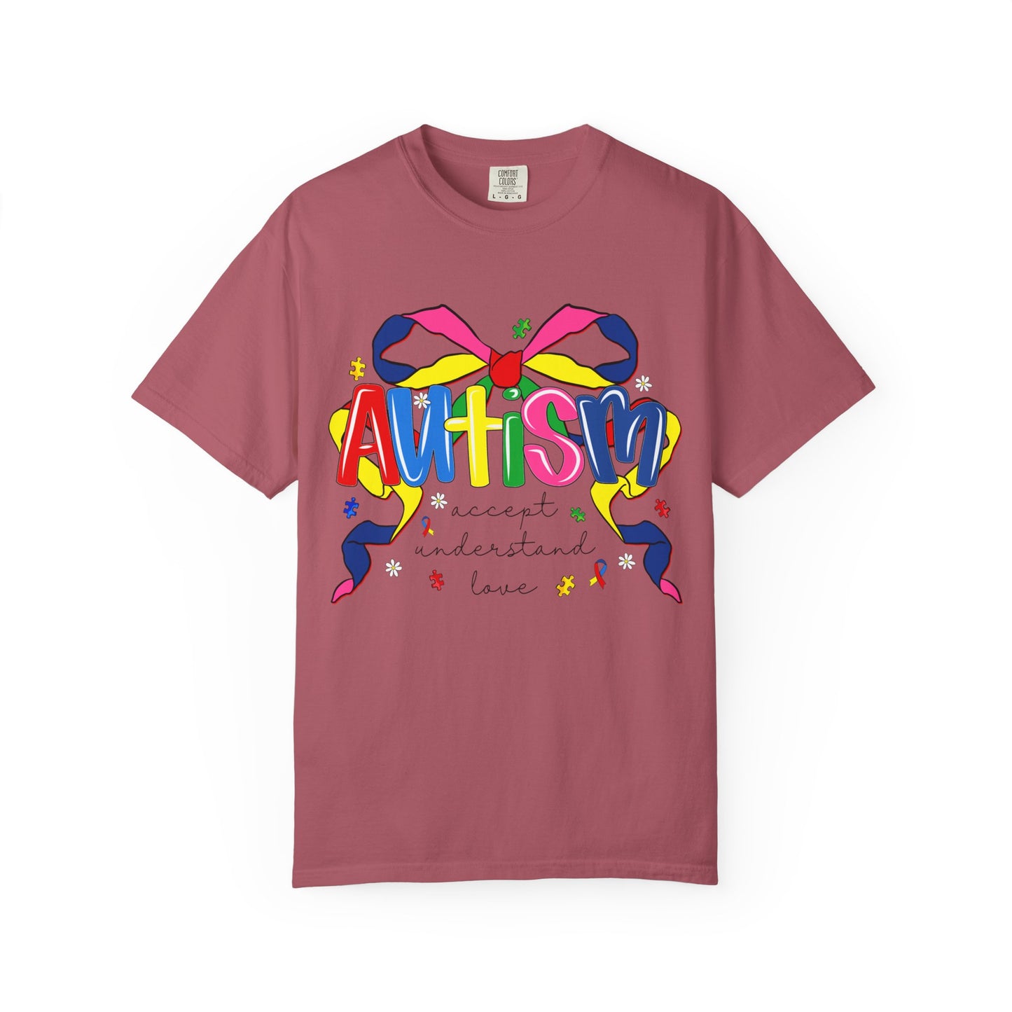 Autism Awareness Ribbon Bow T-Shirt — Accept Understand Love