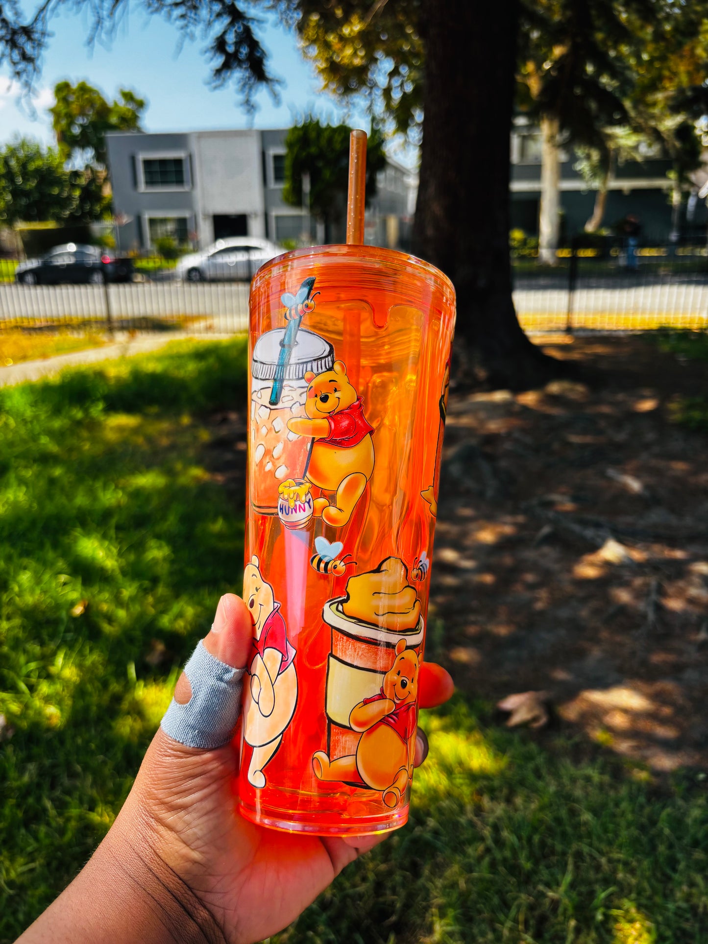 Orange Drip Pooh 24 oz acrylic Snow globe tumbler