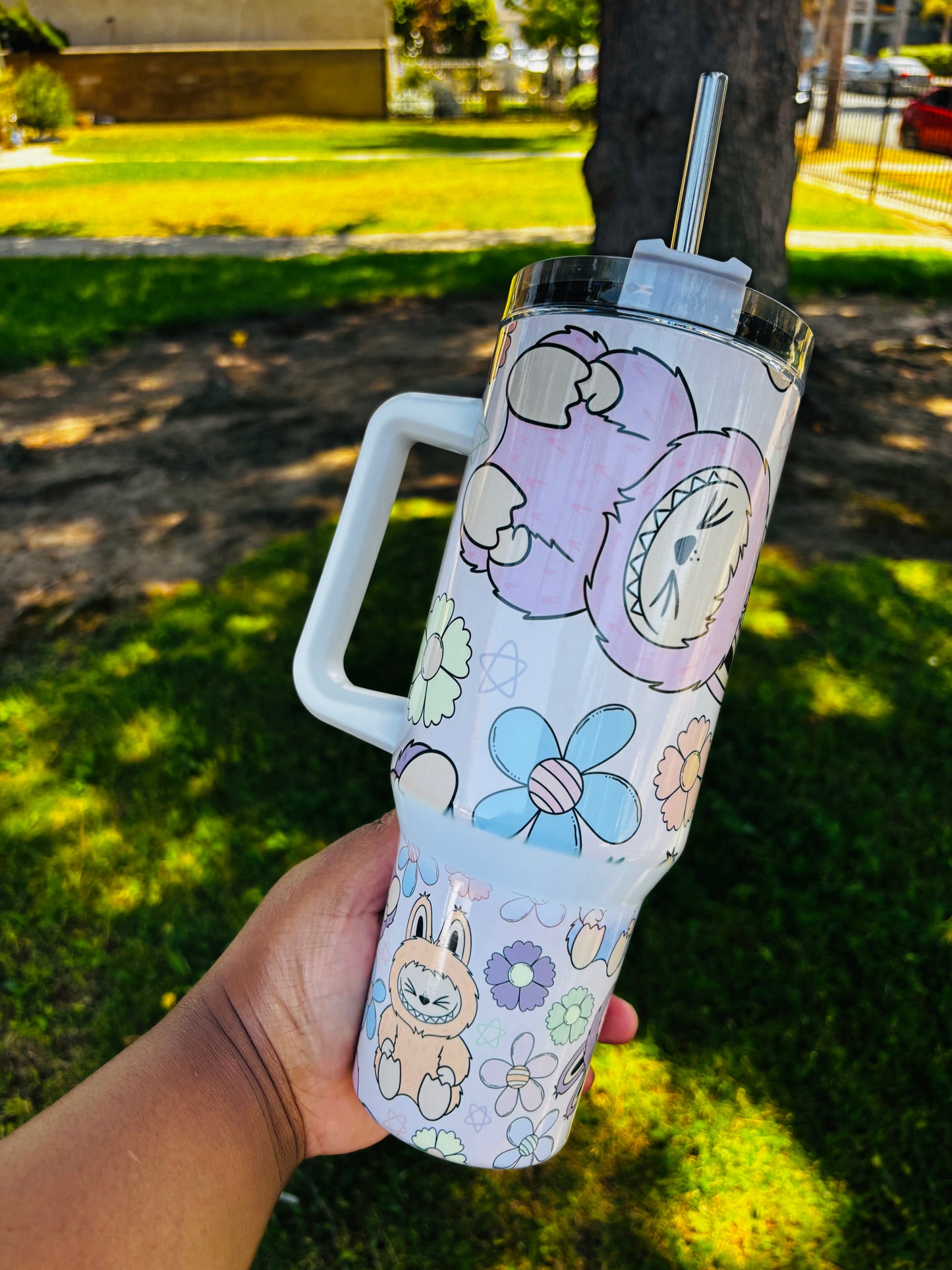Flowers and labubu 40oz tumbler
