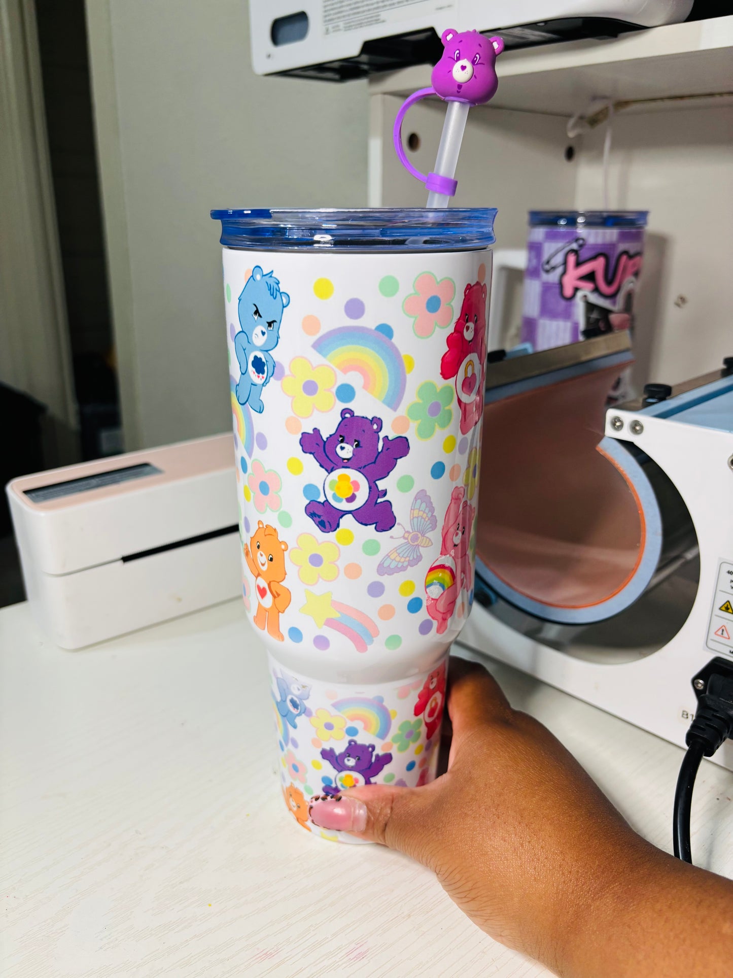 Flowers and rainbow carebears 40oz tumbler