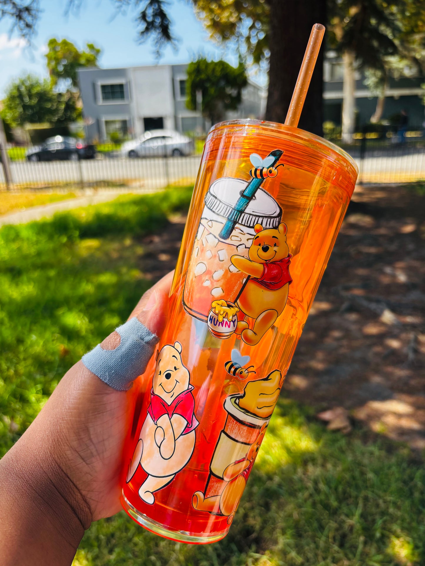 Orange Drip Pooh 24 oz acrylic Snow globe tumbler