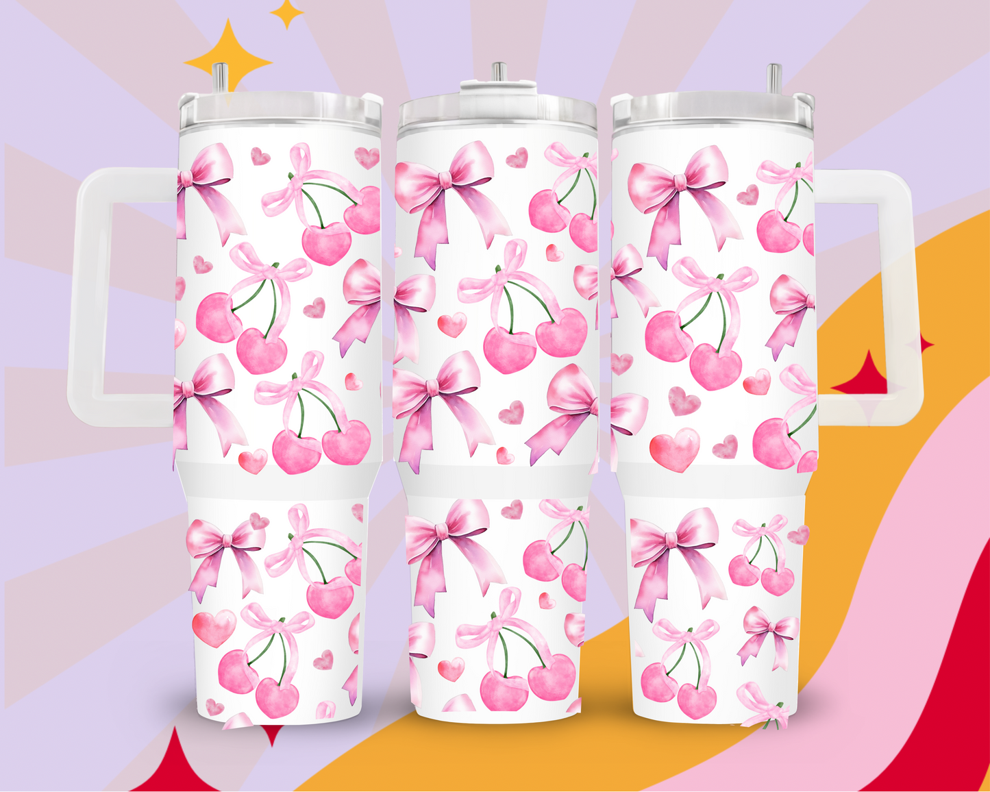 Pink bows and cherry 40oz tumbler