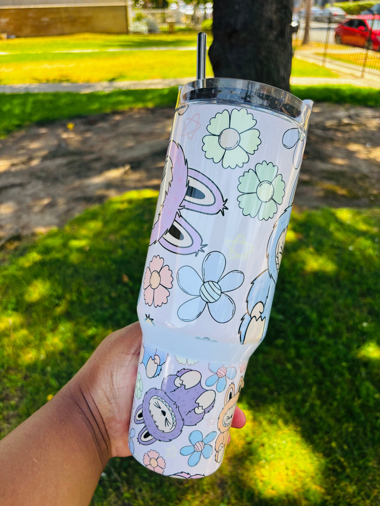 Flowers and labubu 40oz tumbler