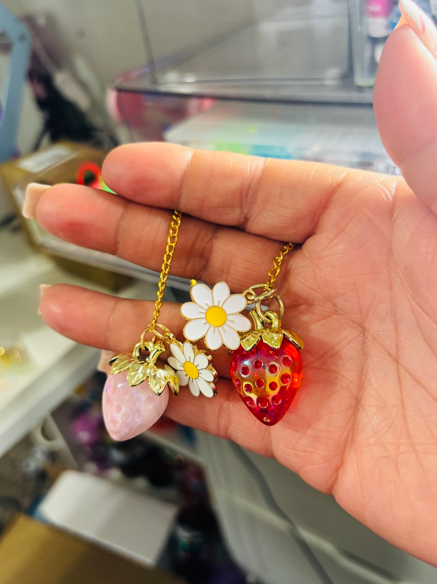 Strawberry and flower handle chains