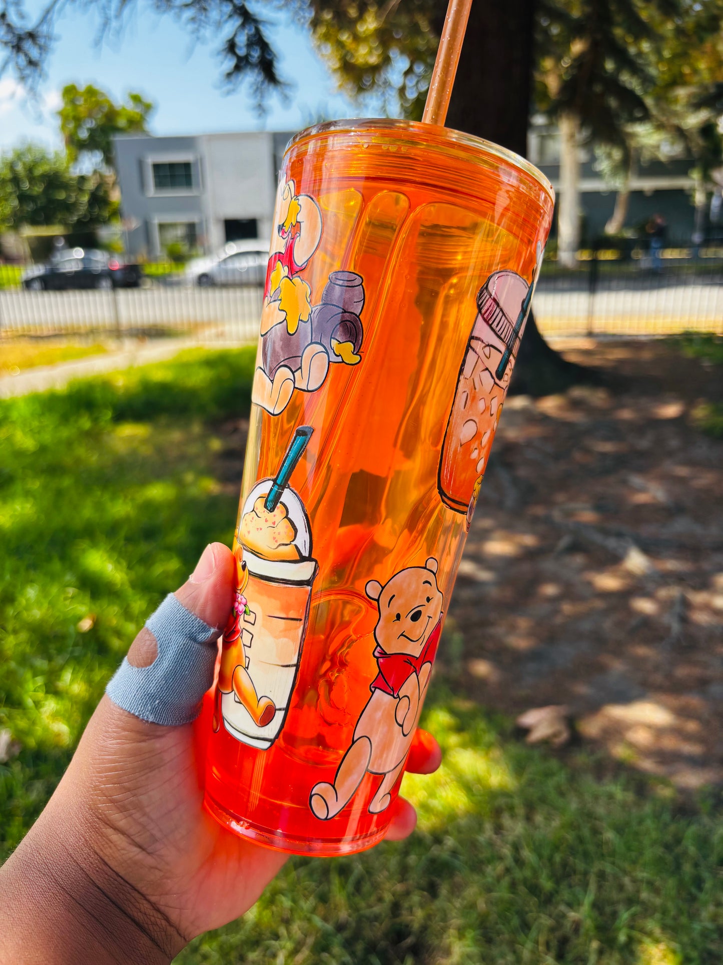 Orange Drip Pooh 24 oz acrylic Snow globe tumbler