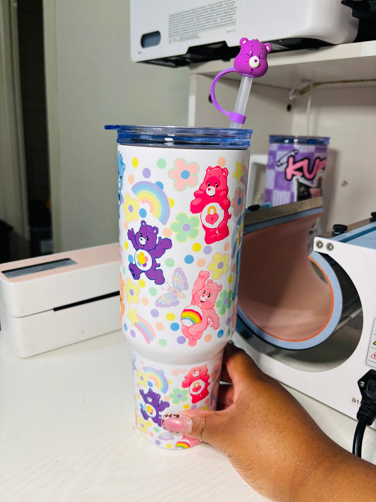 Flowers and rainbow carebears 40oz tumbler