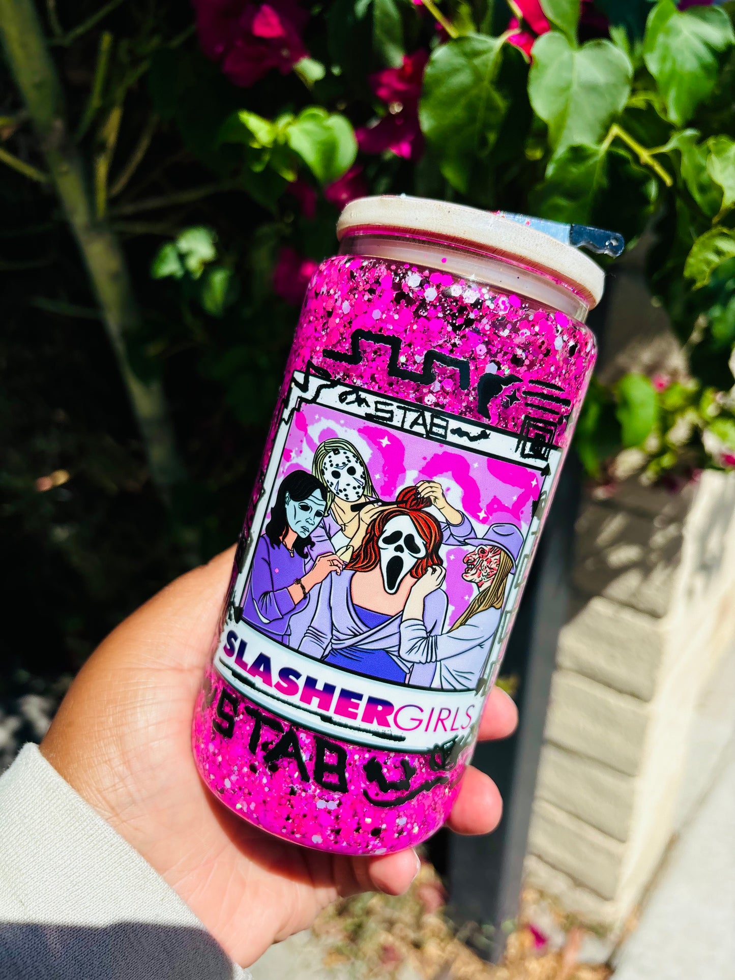 Slasher girl snow globe cup