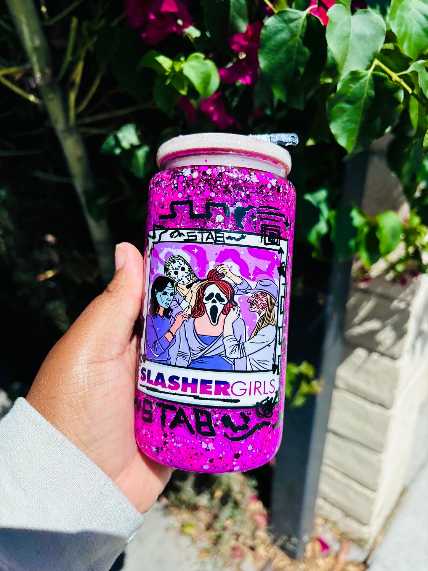 Slasher girl snow globe cup