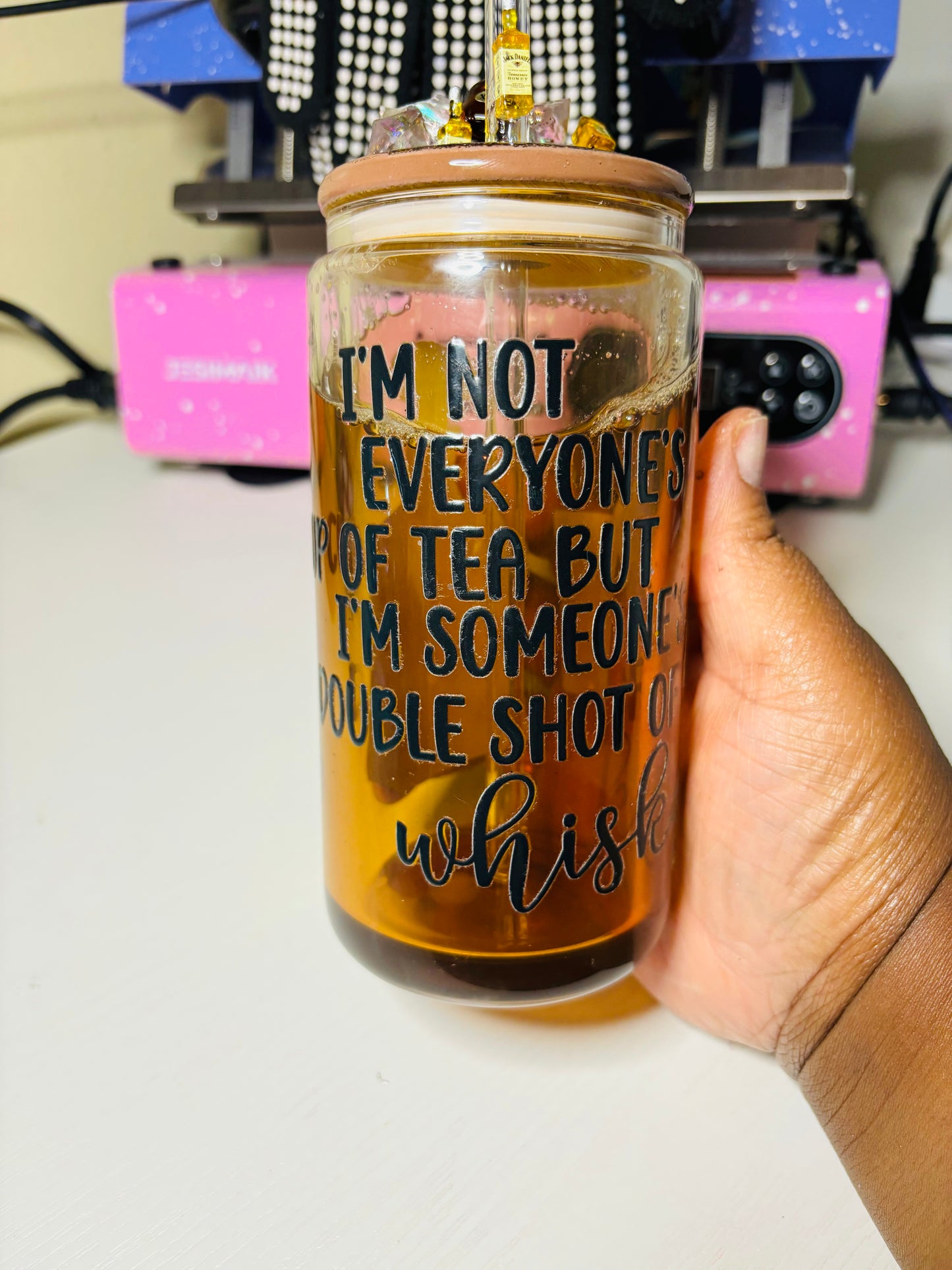 Someone’s whiskey snow globe cup
