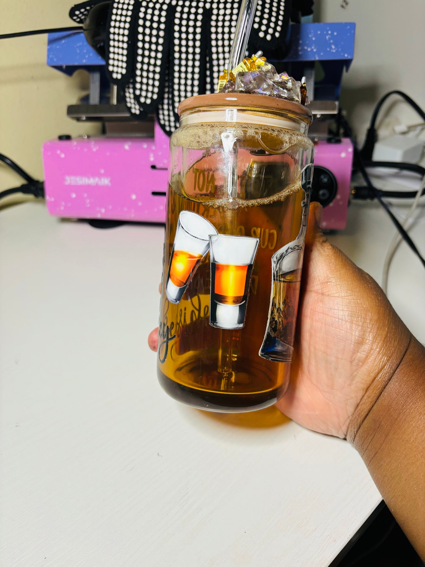 Someone’s whiskey snow globe cup