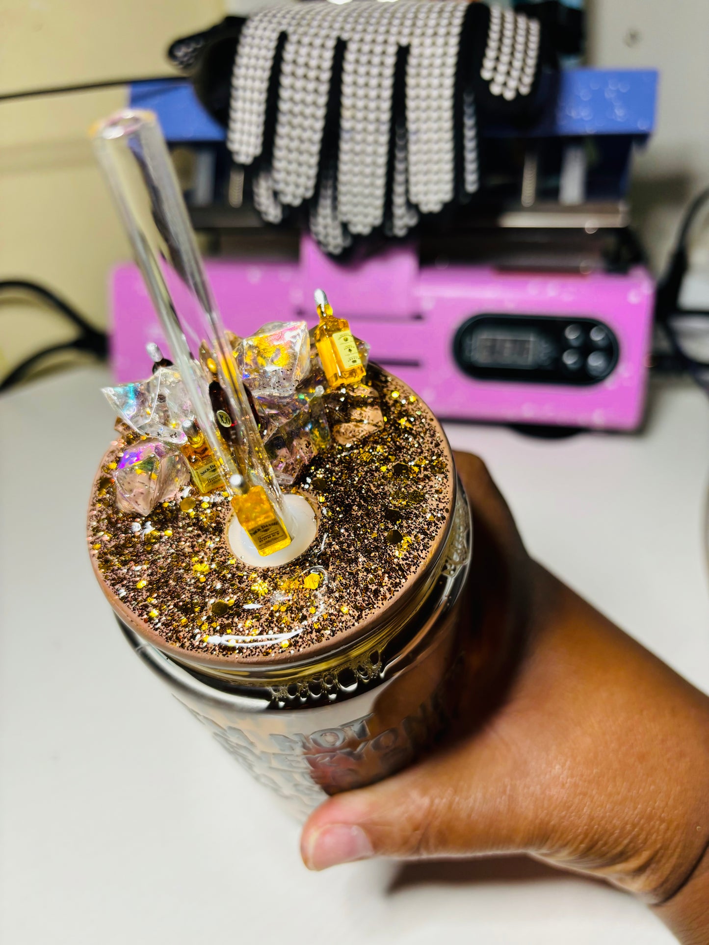 Someone’s whiskey snow globe cup