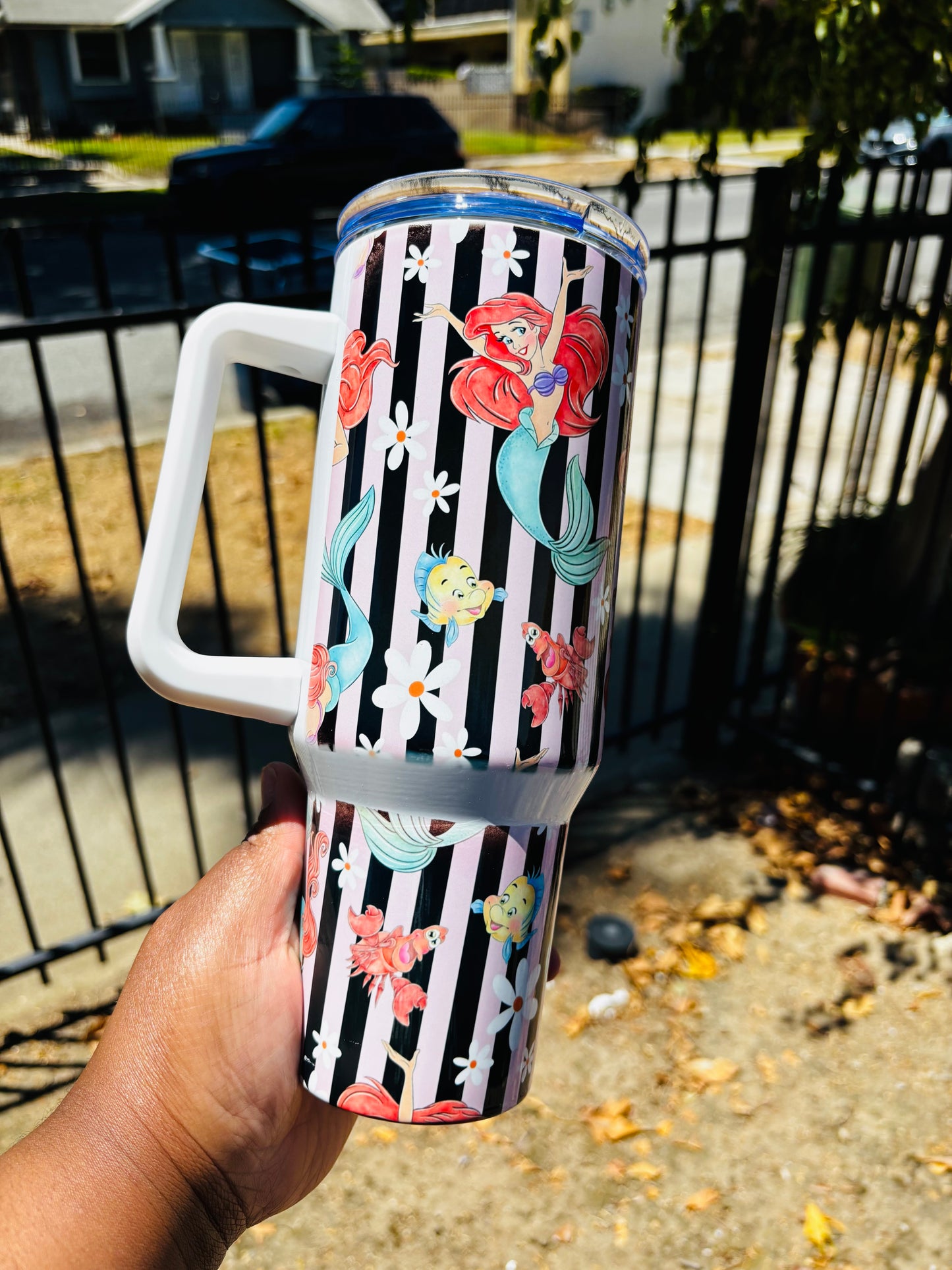 Ariel and friends pink strips 40oz tumbler