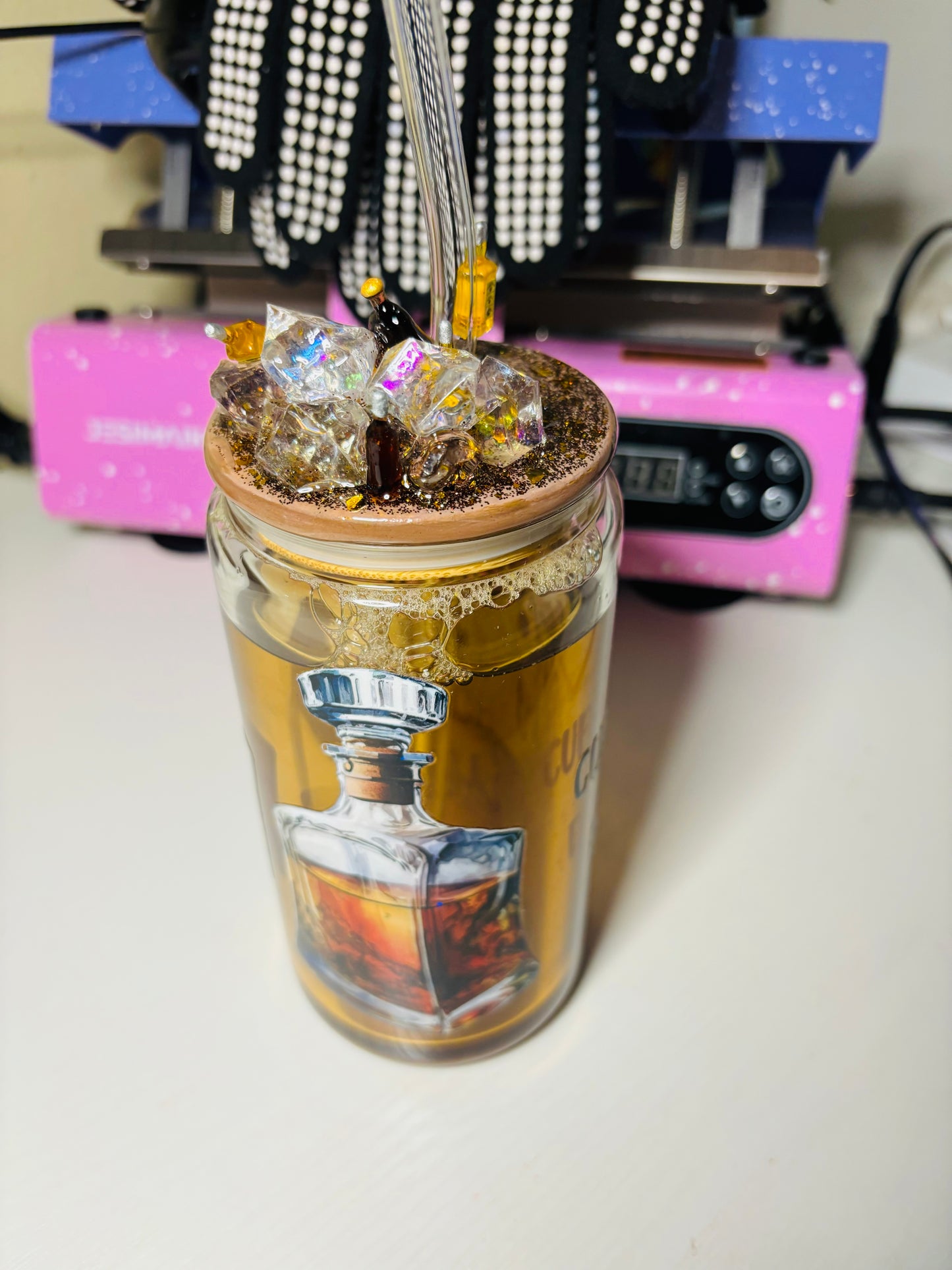 Someone’s whiskey snow globe cup