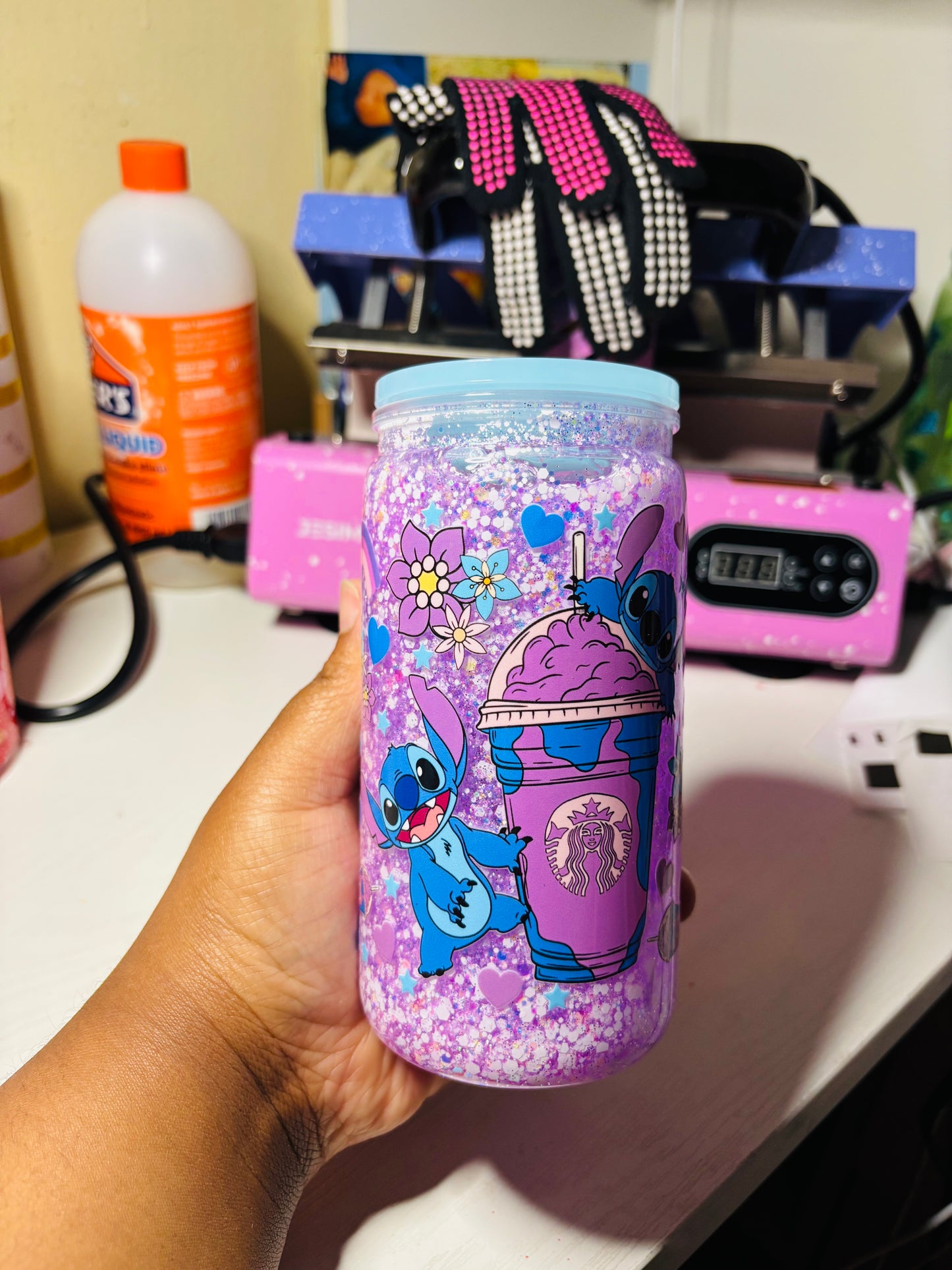 Blue monster drink snow globe cup
