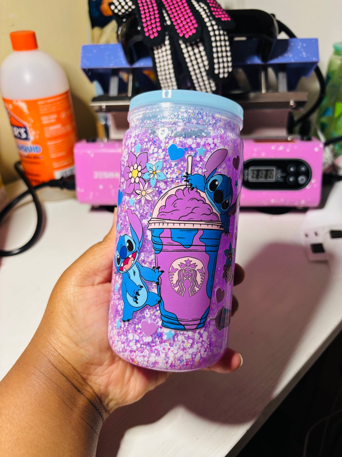 Blue monster drink snow globe cup