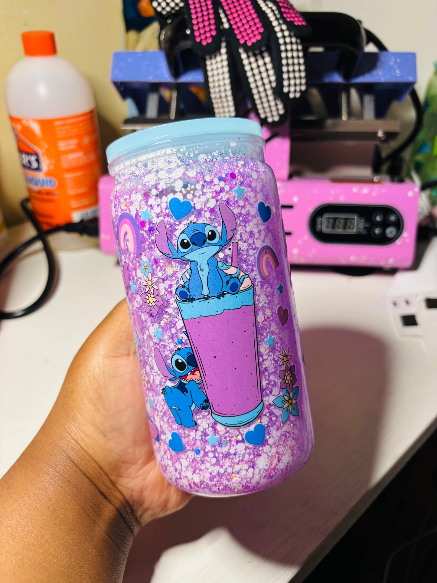Blue monster drink snow globe cup