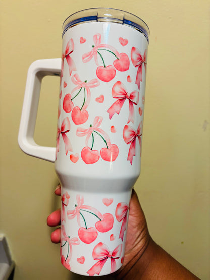 Pink bows and cherry 40oz tumbler
