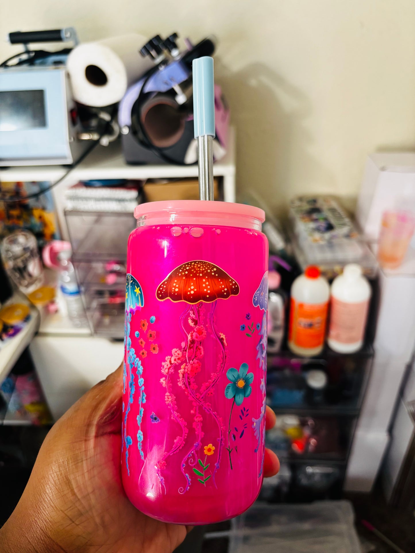 Jellyfish glass snow globe cup