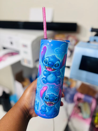 Blue pink stitch 20oz tumbler