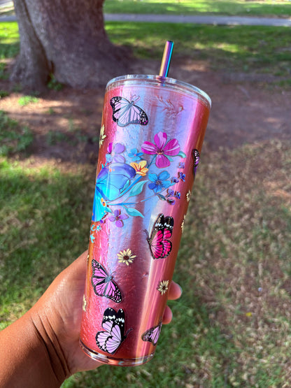 Butterfly snowglobe 24oz acrylic tumbler