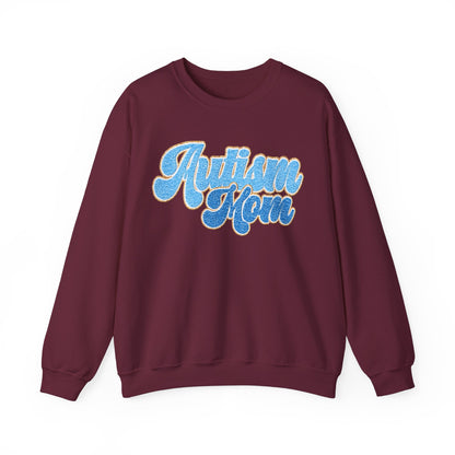 autism mom faux embroidery Unisex Heavy Blend™ Crewneck Sweatshirt