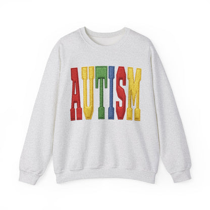 Autism Support Crewneck Sweatshirt – Colorful Embroidered AUTISM Design
