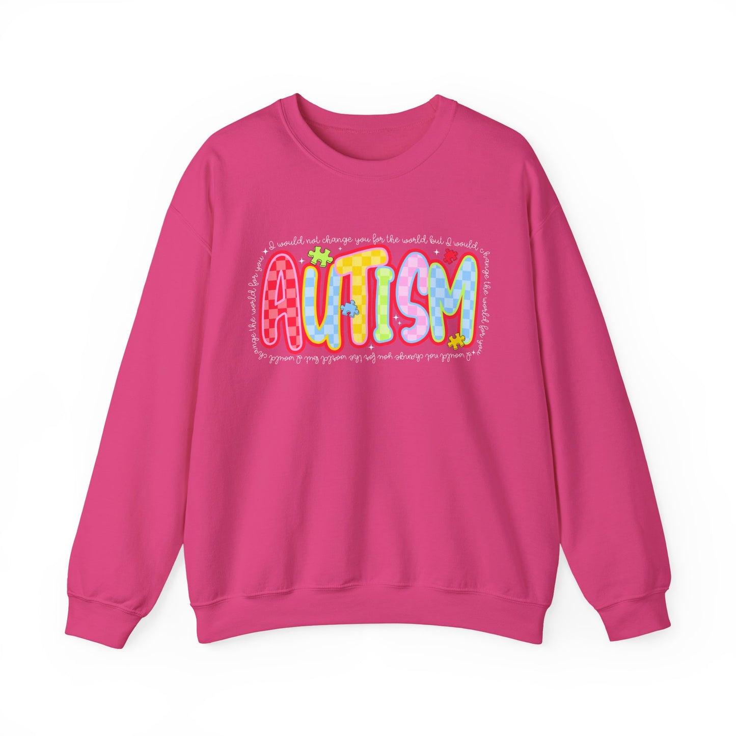 Autism Awareness Crewneck Sweatshirt — Colorful Puzzle Heart Design