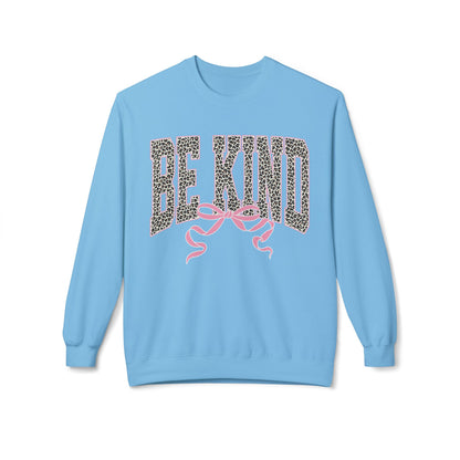 Be Kind Leopard Print Crewneck Sweatshirt — Pink Bow Graphic