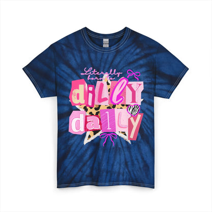 Dilly Dally Tie-Dye Tee — Playful Blue Graphic T-Shirt