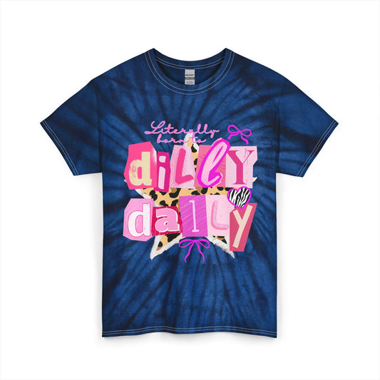 Dilly Dally Tie-Dye Tee — Playful Blue Graphic T-Shirt