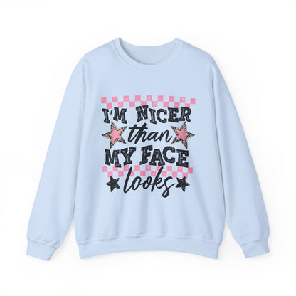 "I'm Nicer Than My Face Looks" Pink Checker Retro Graphic