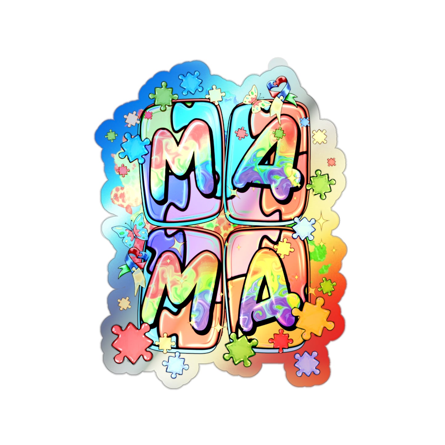 puzzle piece mama Holographic Die-cut Stickers